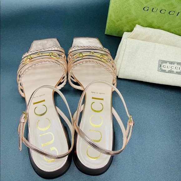 Gucci Women’s Nappa Silk Old Rose Sandals SIZE 38 NWB Model 645405 AUTHENTIC - Picture 8 of 9